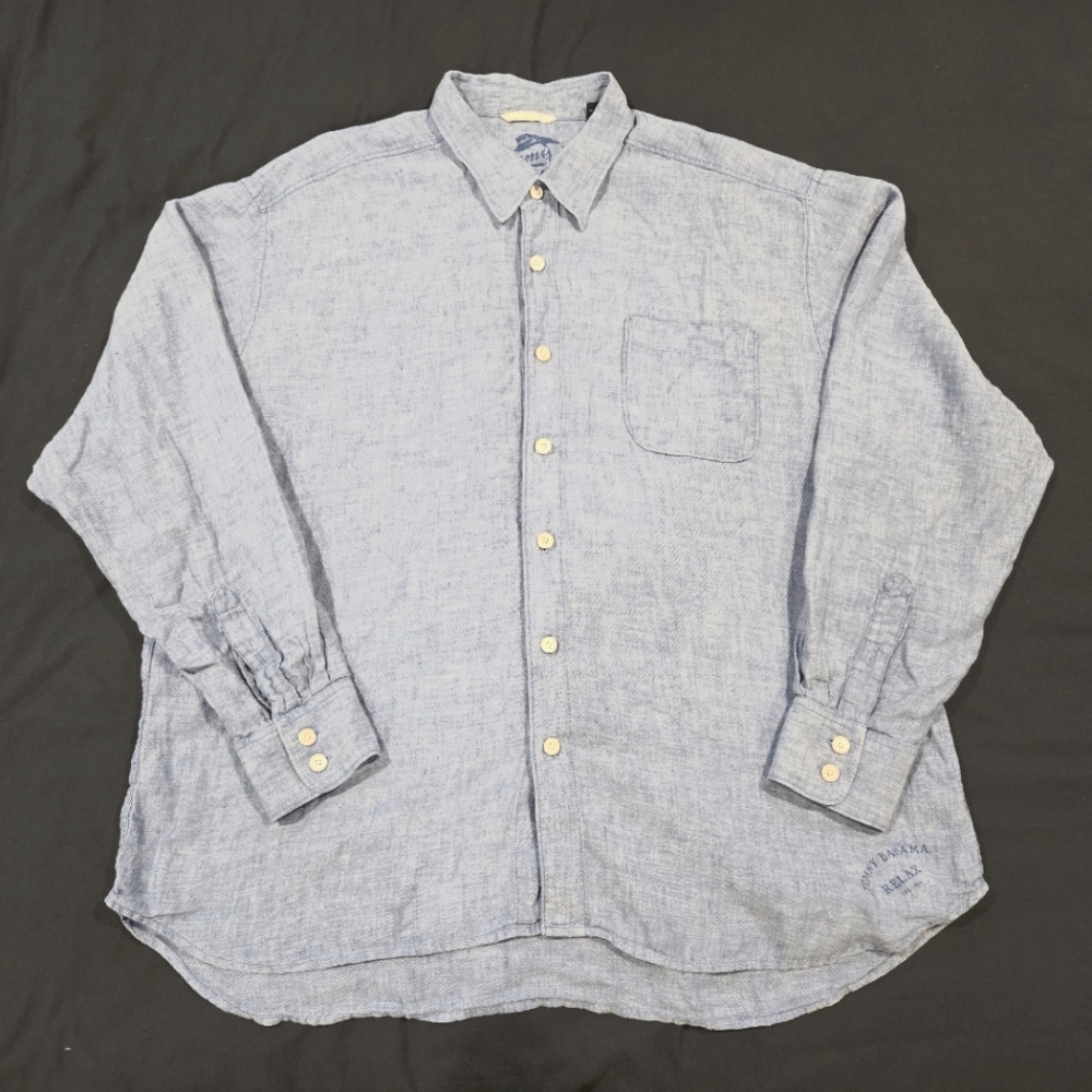 Tommy Bahama Linen Shirt Men’s XXL Blue Relax Beach Coastal Luxury Button Up EUC